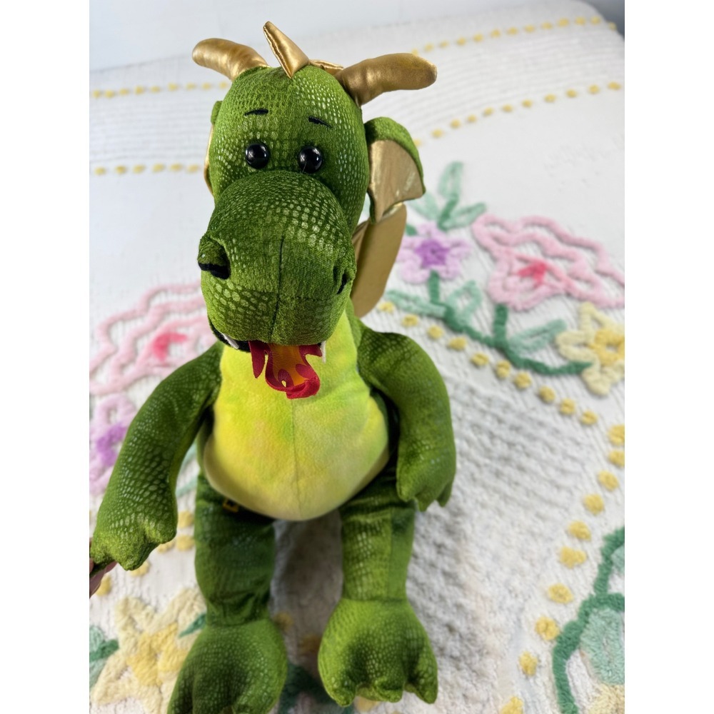 Build-A-Bear Workshop Green Dragon Plush Gold Wings Scaly Texture Fantasy 17" - Picture 5 of 10